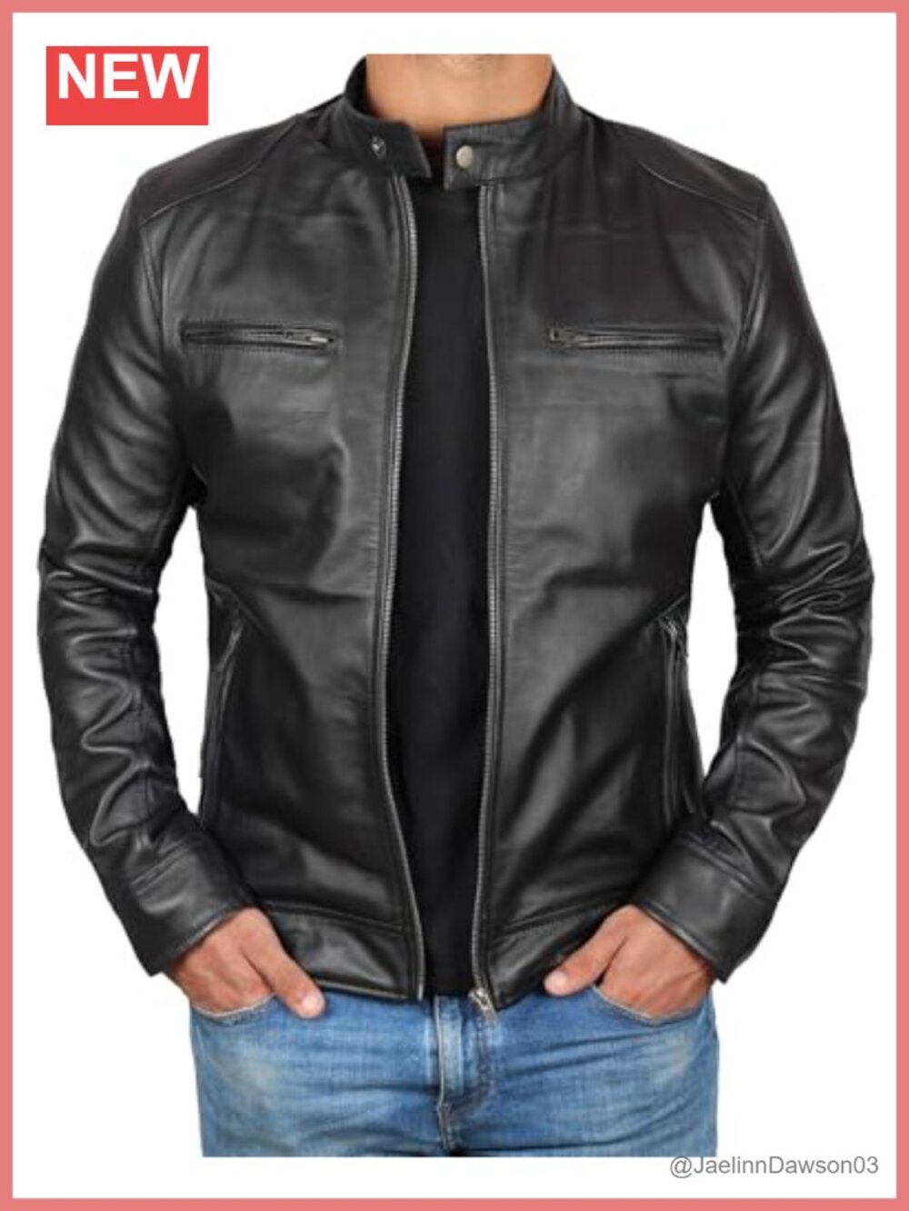 Men's Real Lambskin Leather Cafe Racer Moto Jacket
